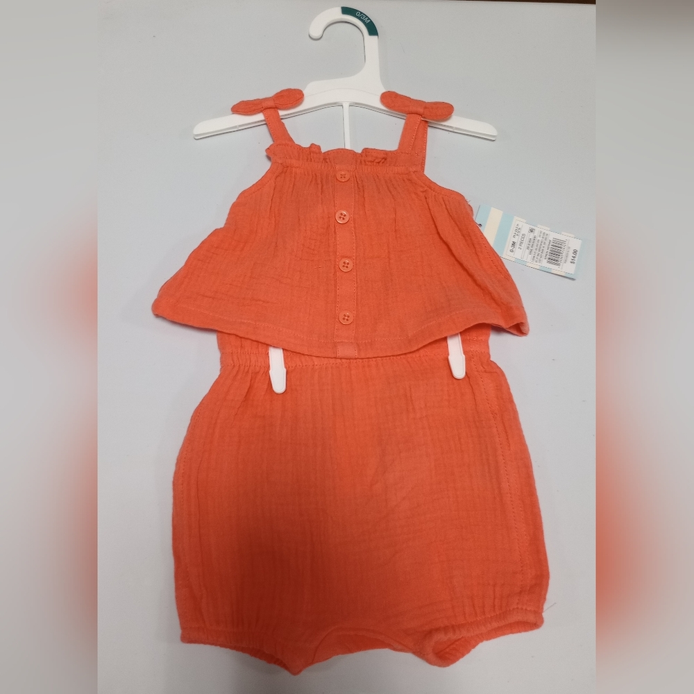 NWT Cat & Jack Baby Girls' 2pc Sunbeam Gauze Top & Bottom Set - Coral Pink 0-3M